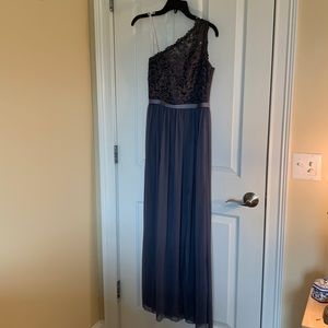 Elegant One Shoulder Gray Lace & Chiffon Gown-Worn Once